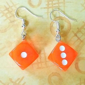 Orange dice earrings